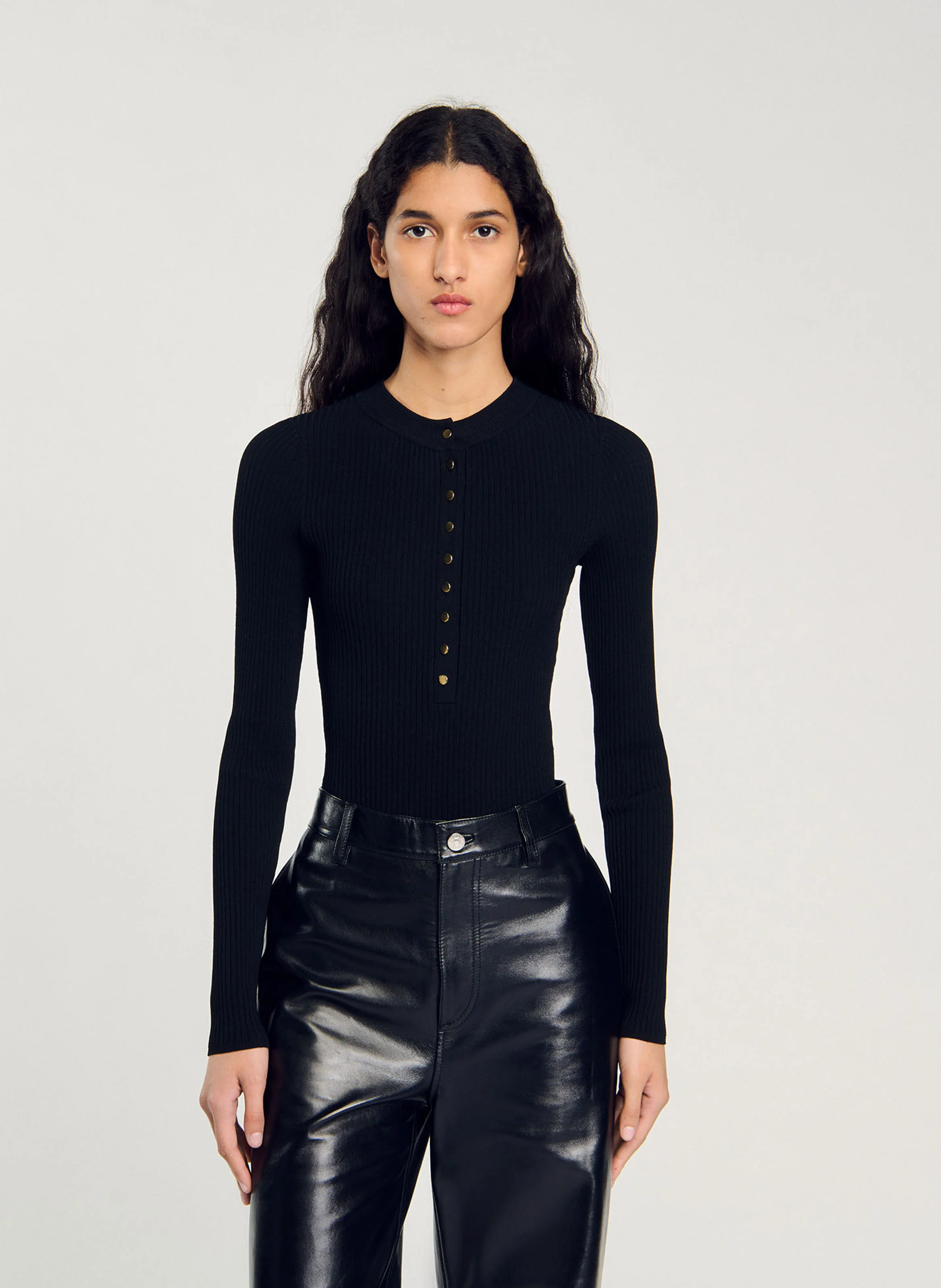 Body boutonné en maille | Noir