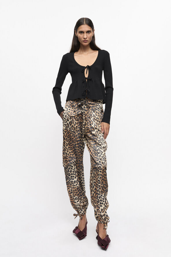 Ganni Printed Satin Pants Leopard