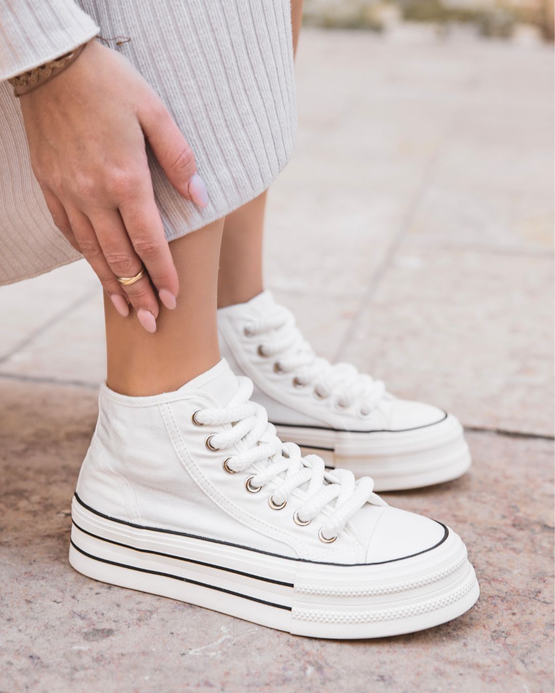 Basket femme blanche montante en toile - Maeve