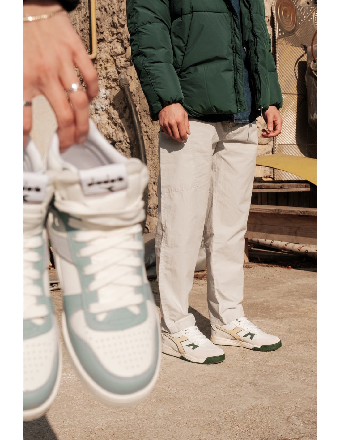diadora Sneakers homme winner sl cuir blanc/vert/jaune
