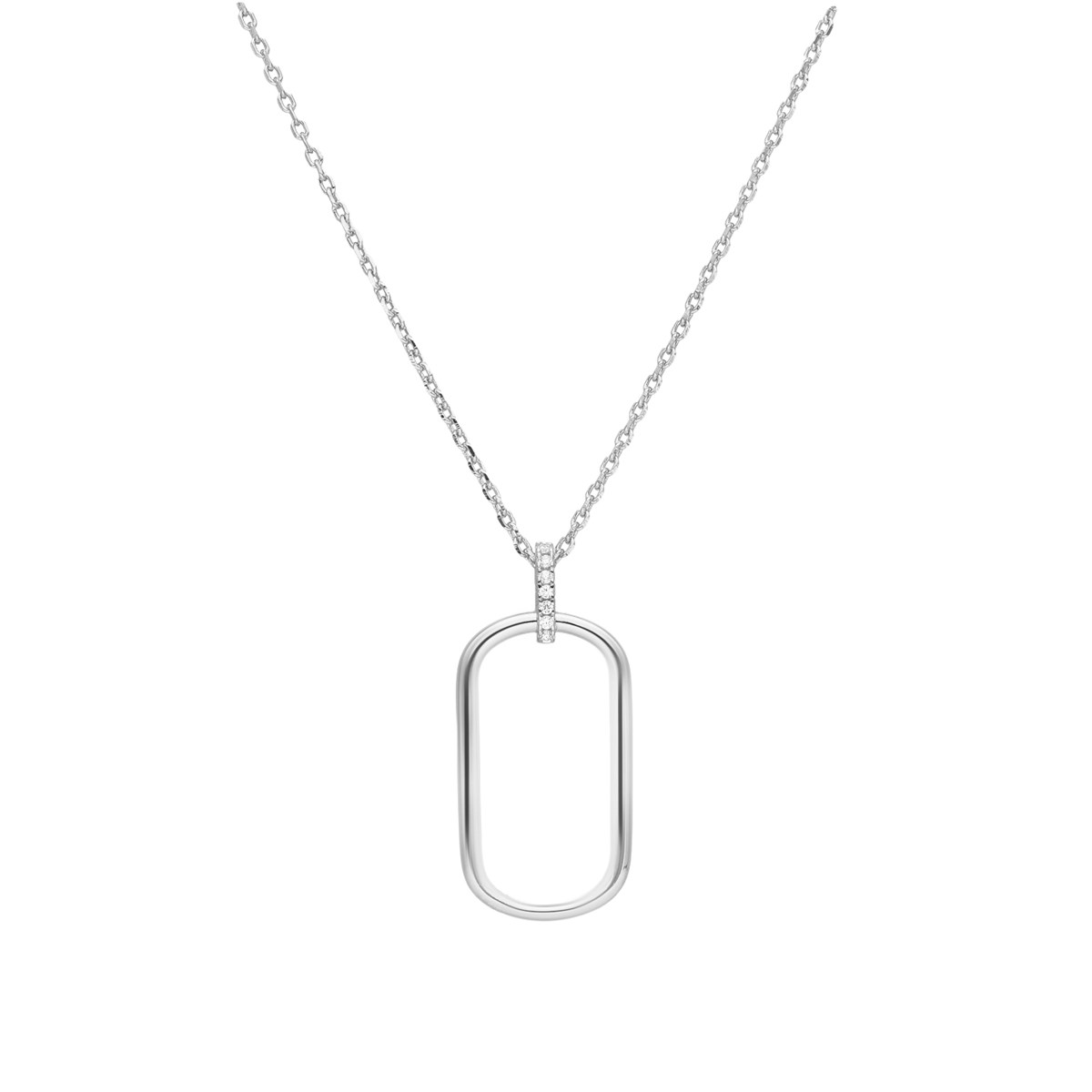 Collier Simple Anneau Argent Rhodié Olga Sertie De Zirconiums Blanc