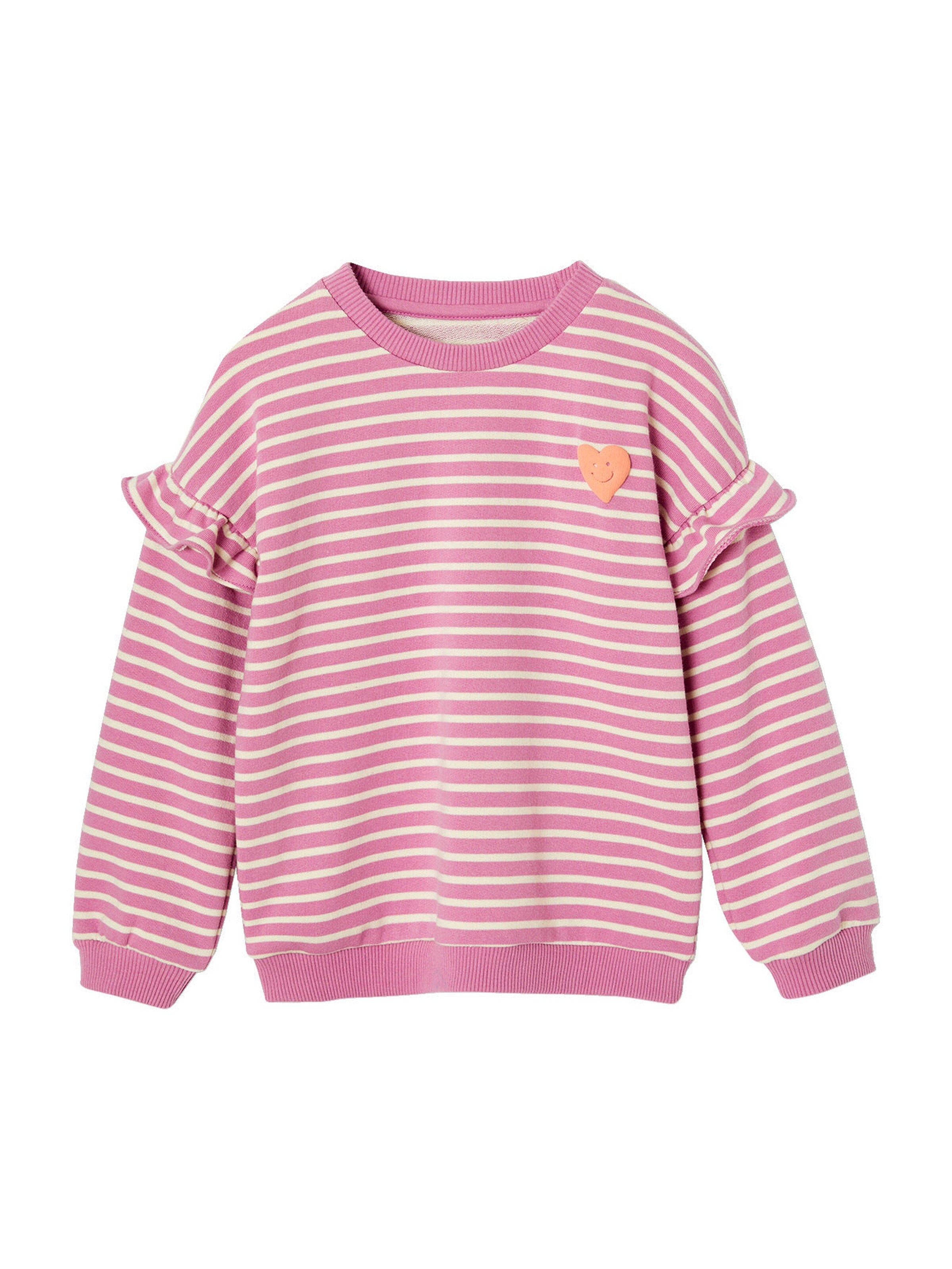 Vertbaudet Mädchen Ringel-Sweatshirt, Volantärmel violett