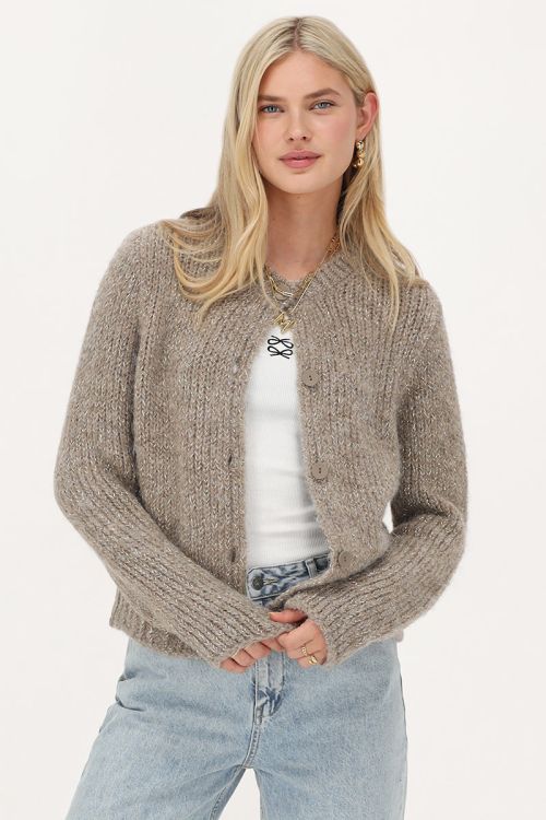 Beige grof gebreid vest met lurex