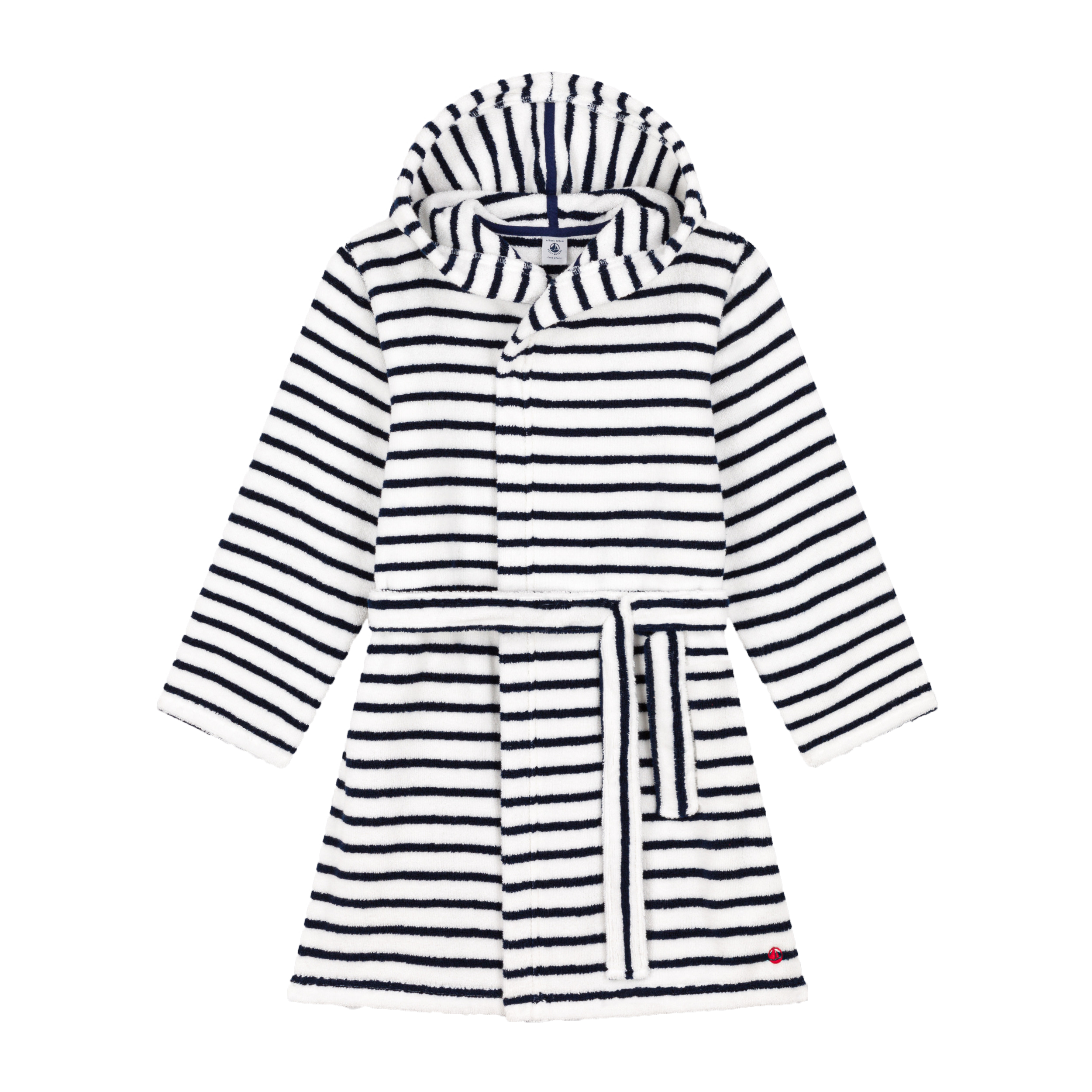 Peignoir rayé à capuche en coton| Blanc
