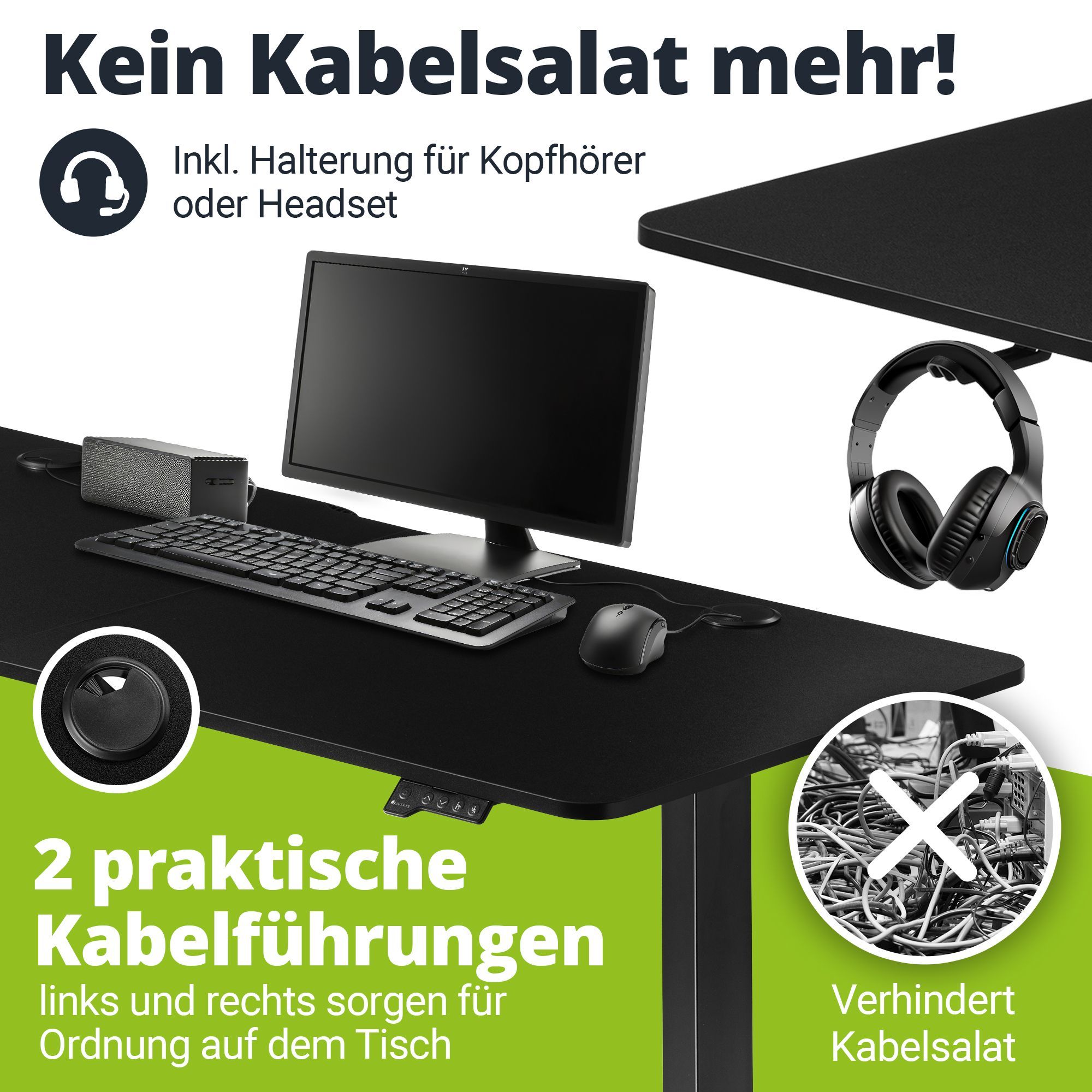 Juskys Höhenverstellbarer Schreibtisch Office Stand 120x60cm - elektrisch, Memory-Funktion - Schwarz