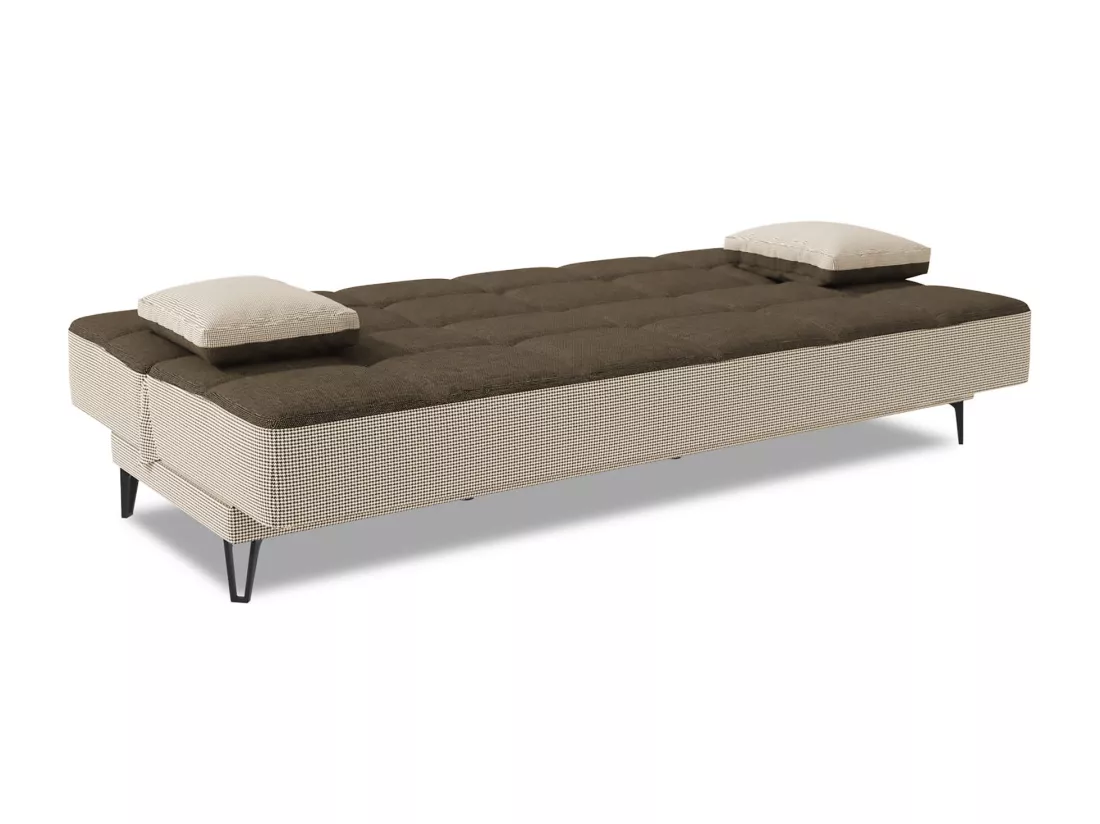 Canapé Jordi, Canapé 3 places avec pieds en métal noir, Canapé de salon en tissu rembourré avec ouverture clic-clac, 190x87h97 cm, Gris et Marron