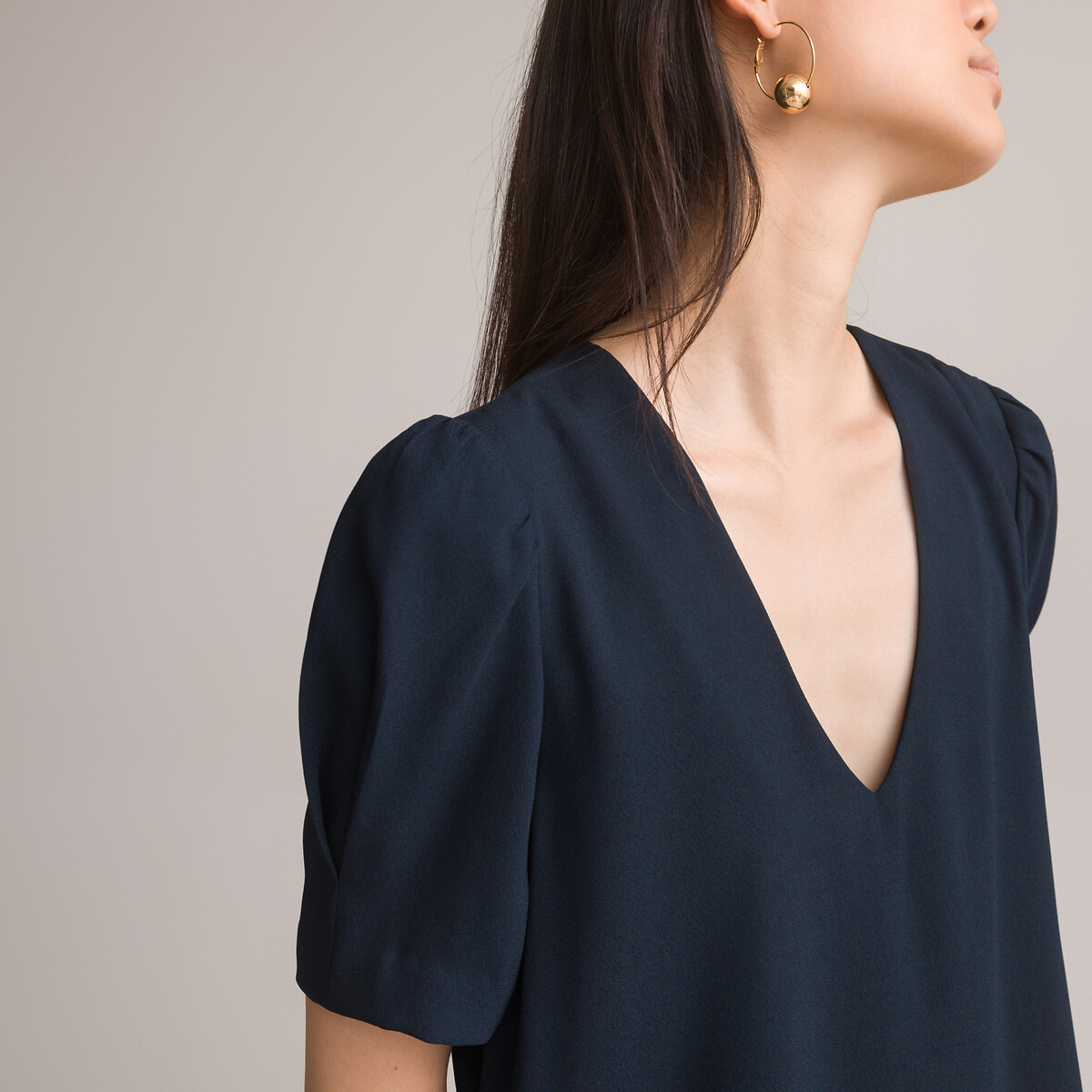 COLEÇÃO LA REDOUTE<br>Vestido curto, decote em V, mangas curtas