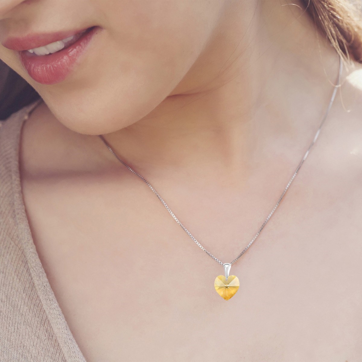 Collier coeur en Argent rhodié 925 SC Crystal orné de Cristaux scintillants