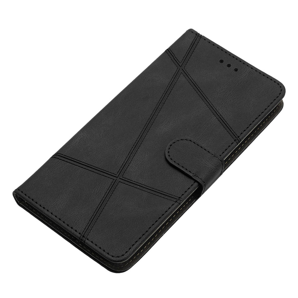 iPhone 17 Pro Leder Tasche Flip Cover mit Kartenfächern Geometrisches Design - Schwarz