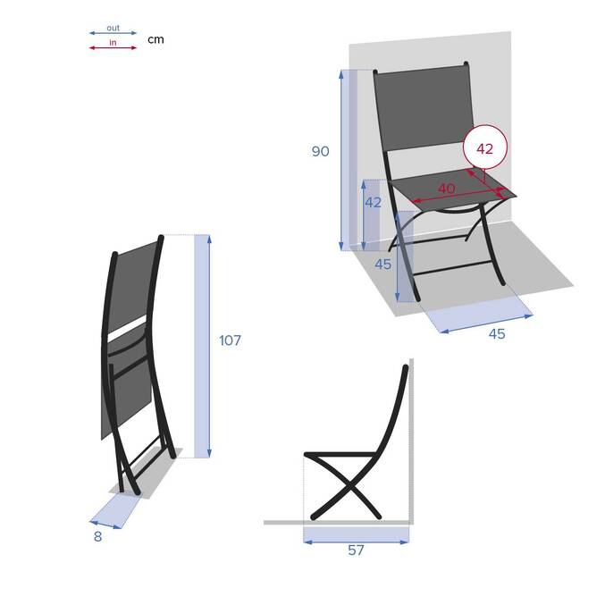 Lot de 4 chaises de jardin pliantes ESSENTIA Vert olive & Graphite
