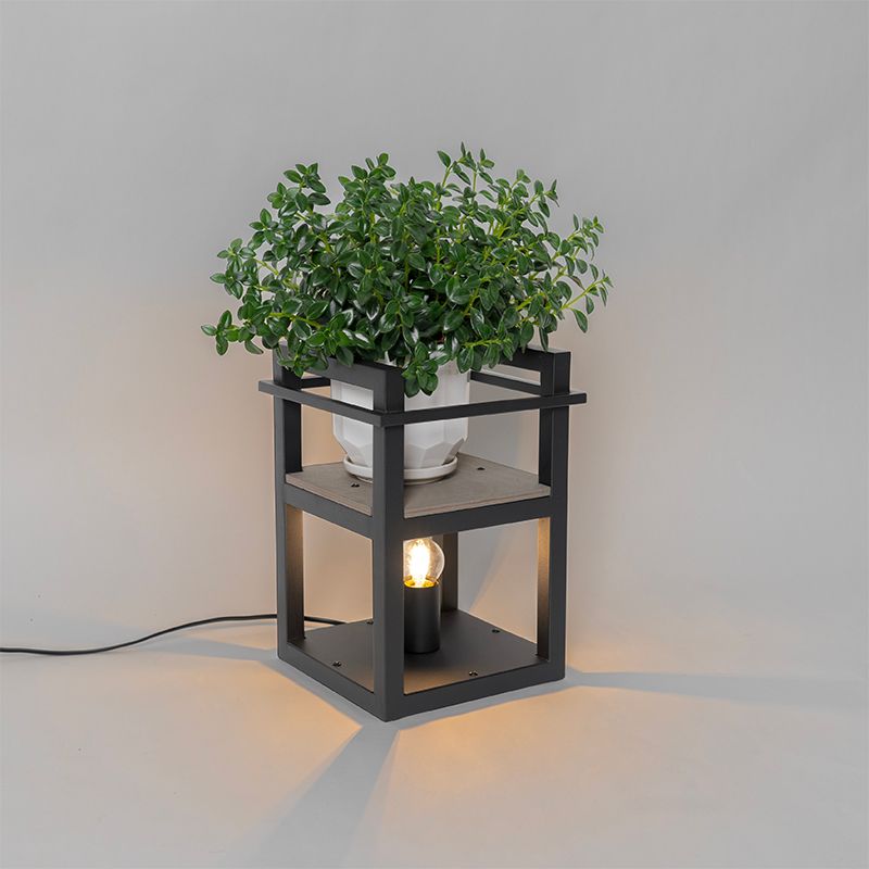 Industriële tafellamp zwart met hout - Cage Rack