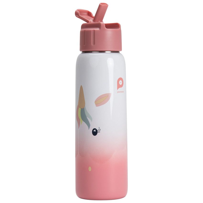 Gourde en métal avec paille 380 ml - Licorne - Ecru