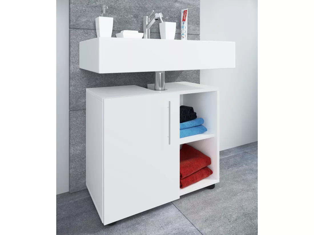 Armoire basse de salle de bains en bois Flandu lll Porte battante