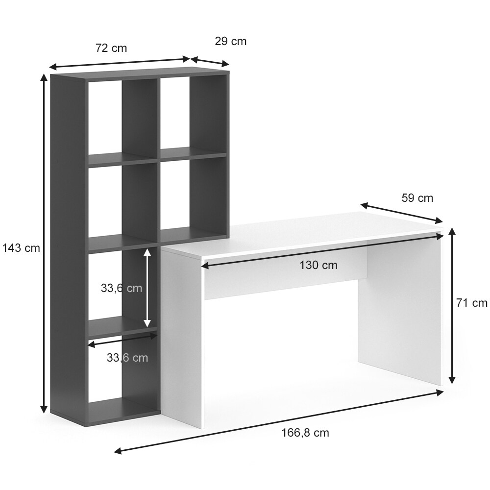 Vicco Schreibtisch + Regal Raumteiler ComputertischMara Arbeitstisch Bürotisch