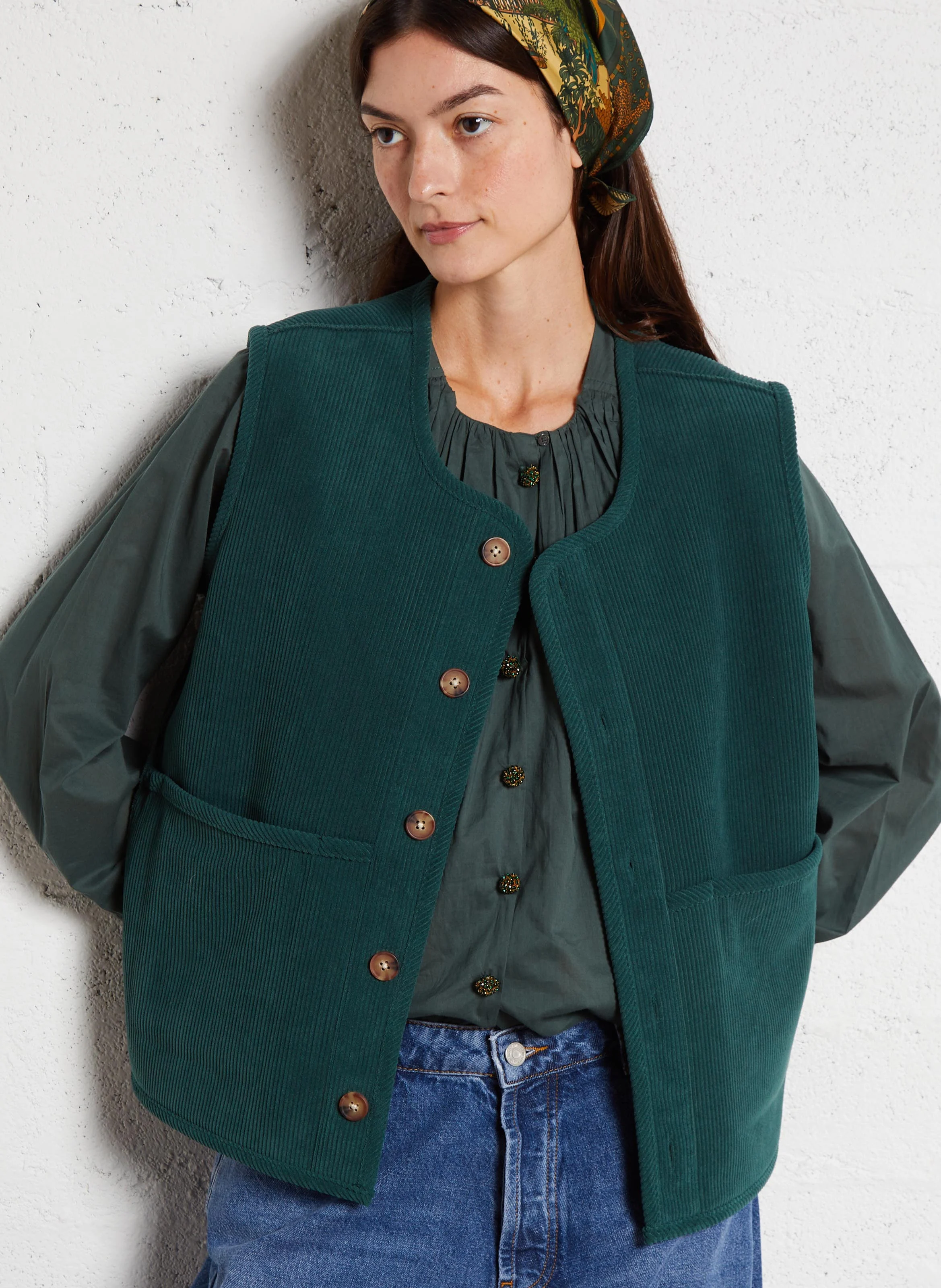 BARNEY - Veste col rond en sherpa réversible | Vert
