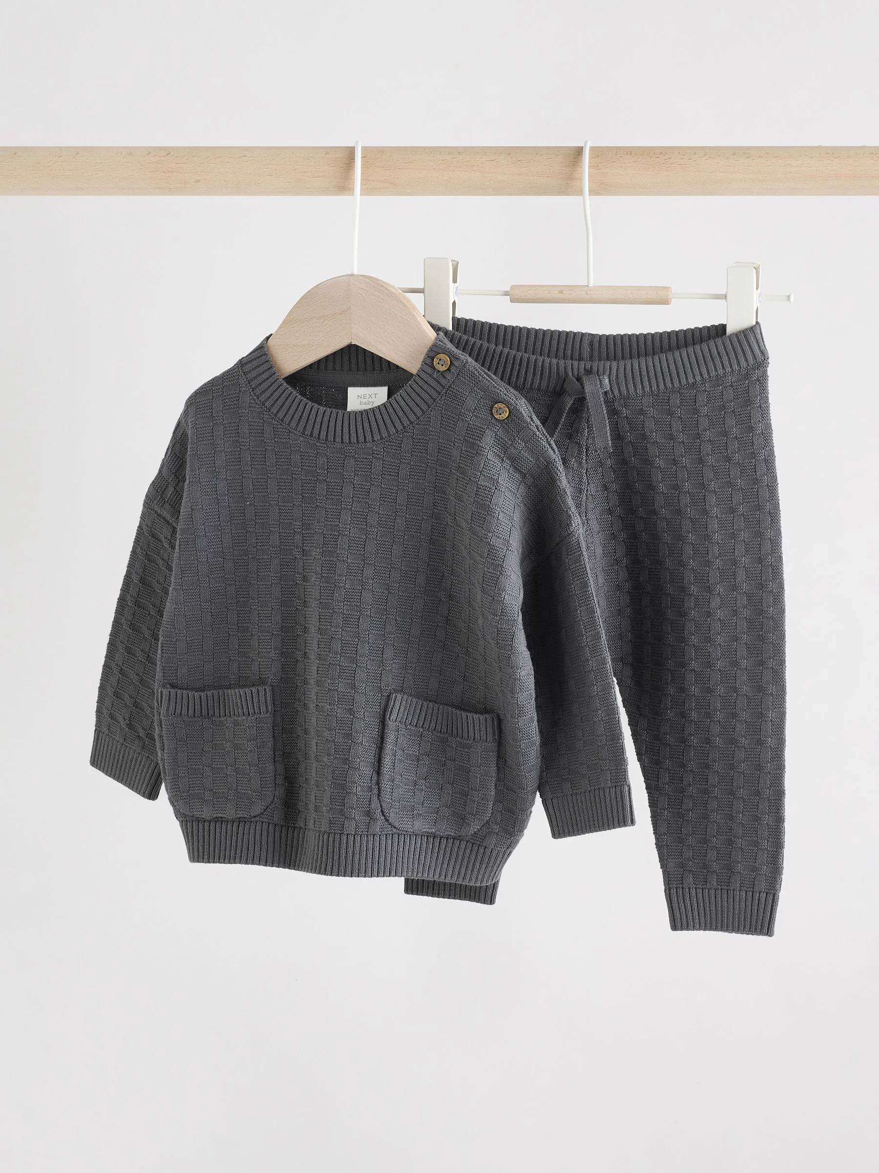 Antraciet - Babyset met gebreide trui en legging van 100% katoen met textuur (0mnd -3jr)