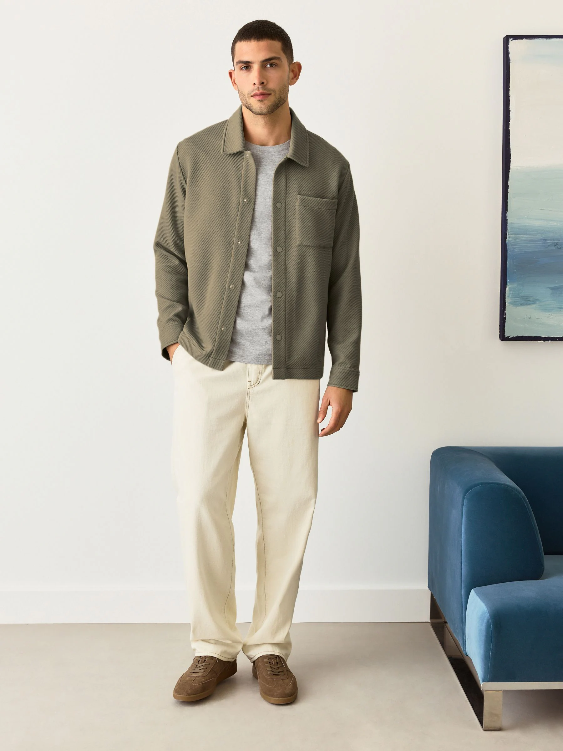 Naturel bruin - Diagonaal structuur Jersey Overshirt