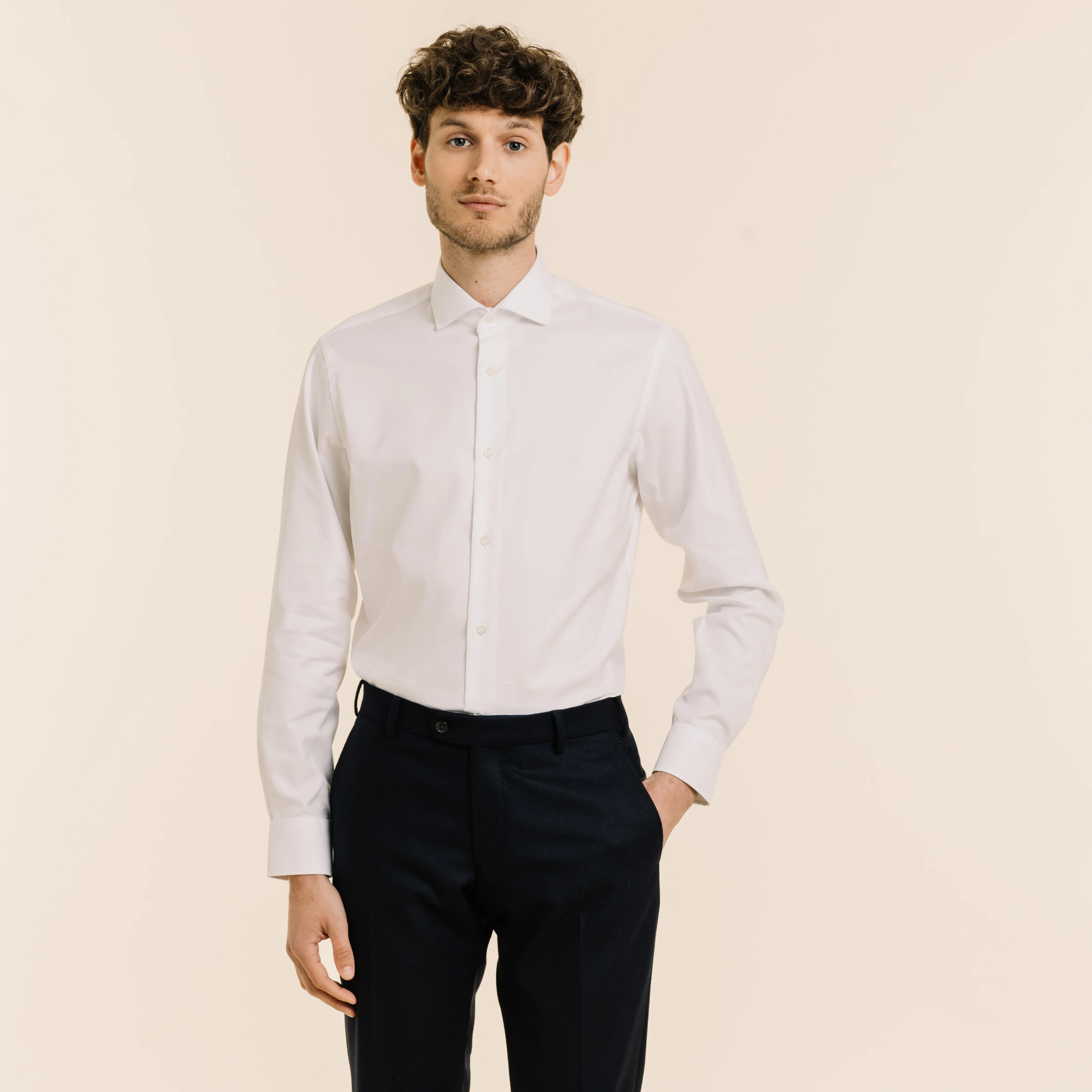 Premium white double-twisted twill shirt