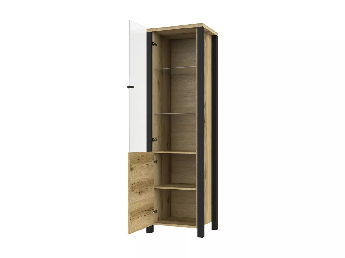 Vitrine haute design, 2 portes collection DARWIN. Couleur chêne clair et noir.