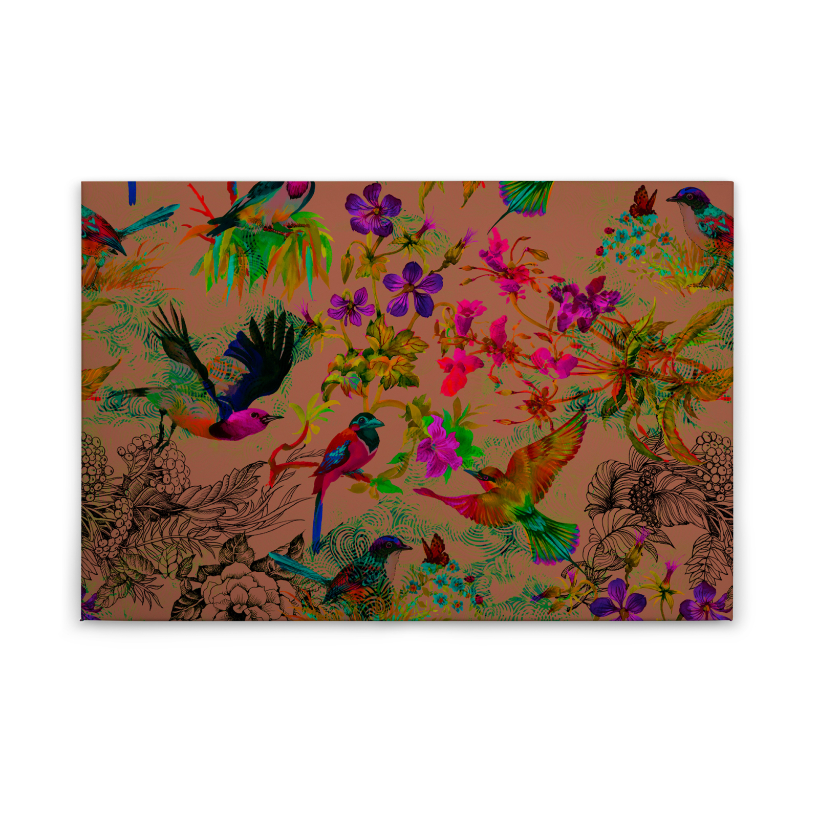 Leinwandbild VÖGEL - orange-lila-gelb - 90x60 cm