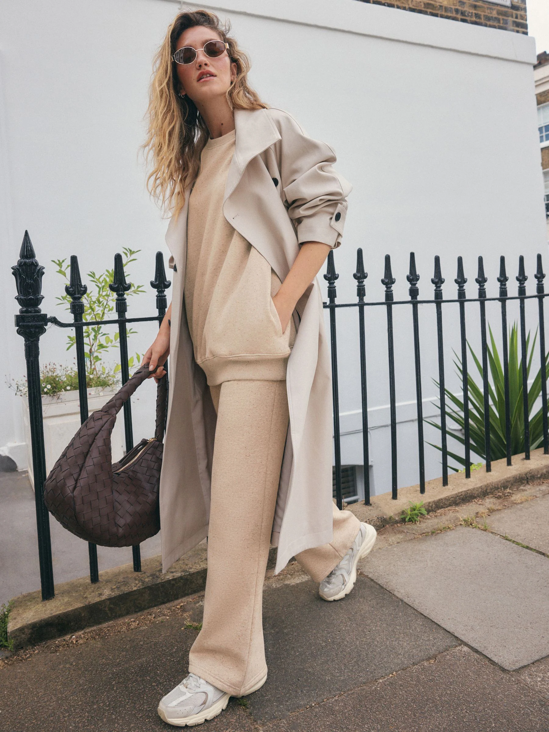 Neutral Neppy Textured - Essential Wide Leg Jersey Joggers
