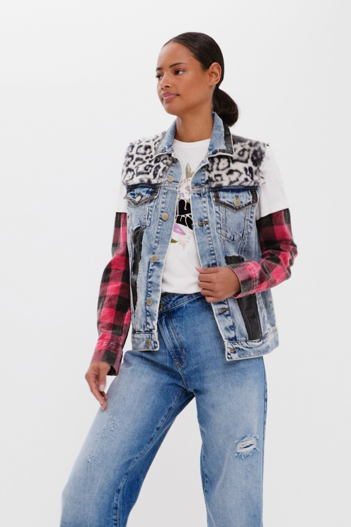 Gilet en jean imprimé animal