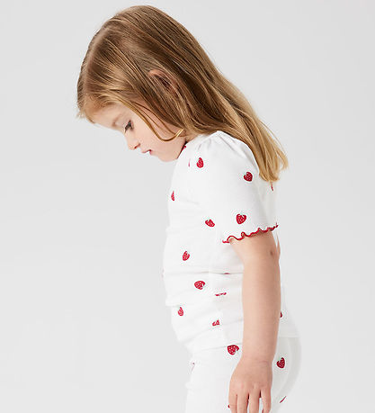 Name It T-Shirt - Rib - NmfJillie - Bright White m. Erdbeere