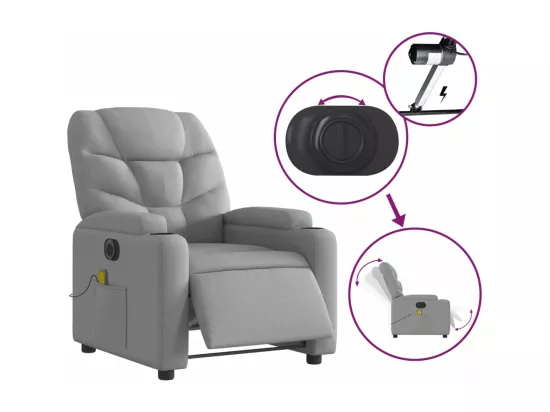 Fauteuil massant inclinable électrique gris clair tissu