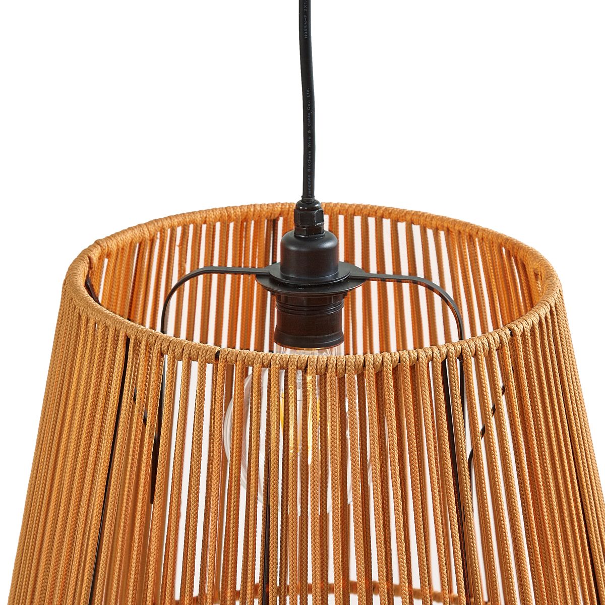 Buiten hanglamp zwart met oranje kap van touw IP44 - Cava Jayla