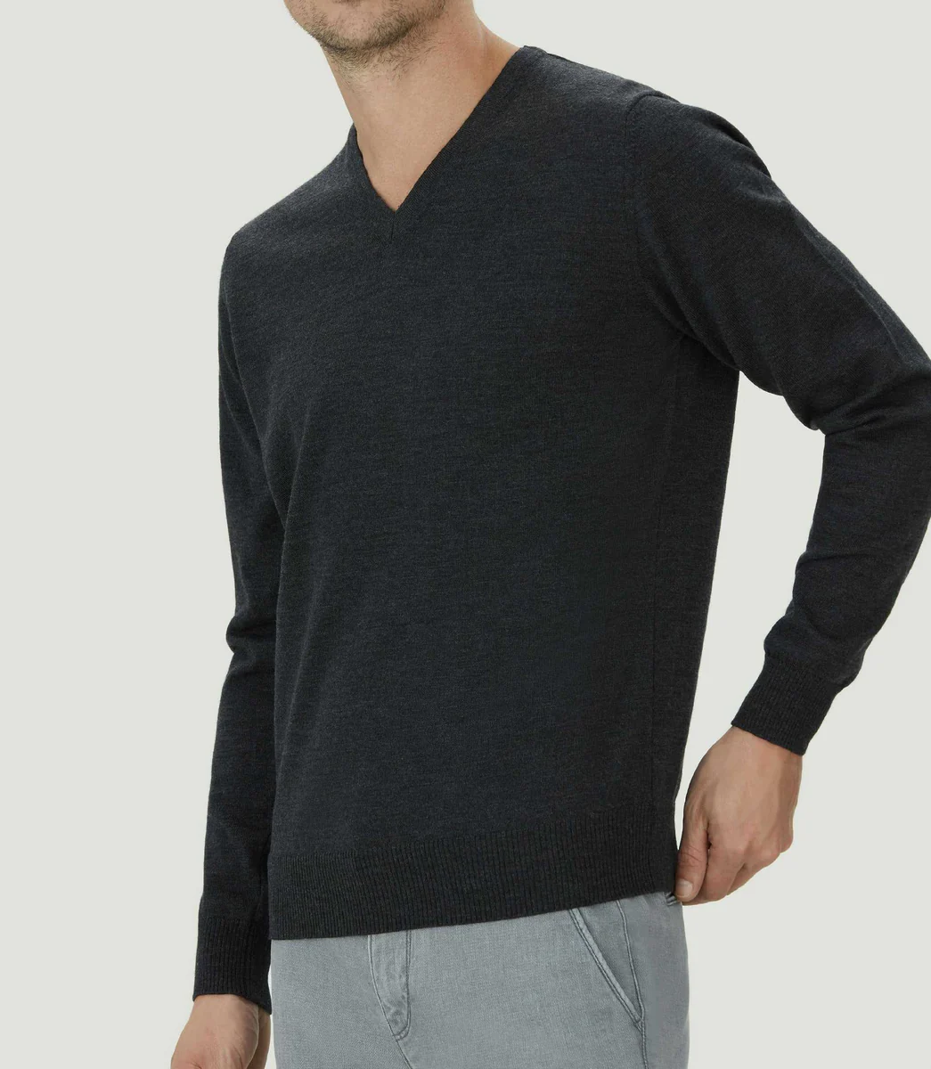 Pull col V mérinos anthracite 
