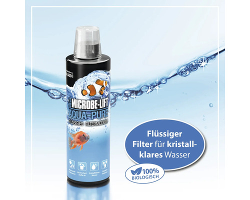 MICROBE-LIFT Aqua-Pure Waterzuiveraar Vloeibaar filtermedium voor kristalhelder water, verwijdering van verontreinigingen, neutraliseert zware metalen, verwijdert langdurig nitraat 473 ml voor zoet en zout water