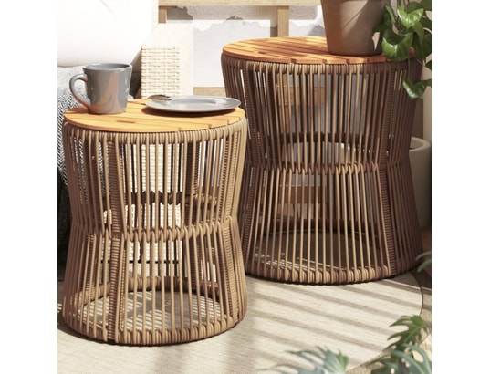 VIDAXL - Table d'appoint Tables d'appoint de jardin 2pcs dessus en bois beige poly ro...