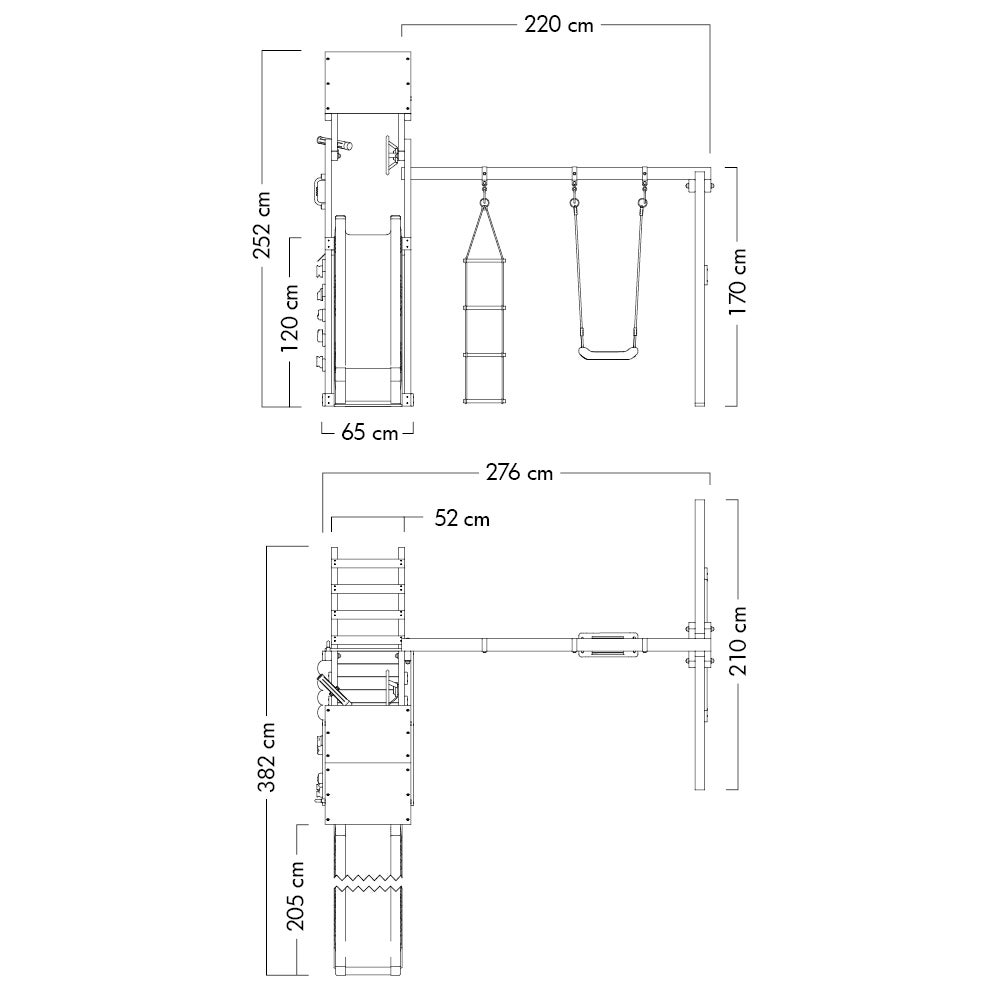 WICKEY MultiFlyer Light speeltoren klimtoestel met schommel en glijbaan, klimtoren met zandbak, ladder en speeltoebehoren – rood