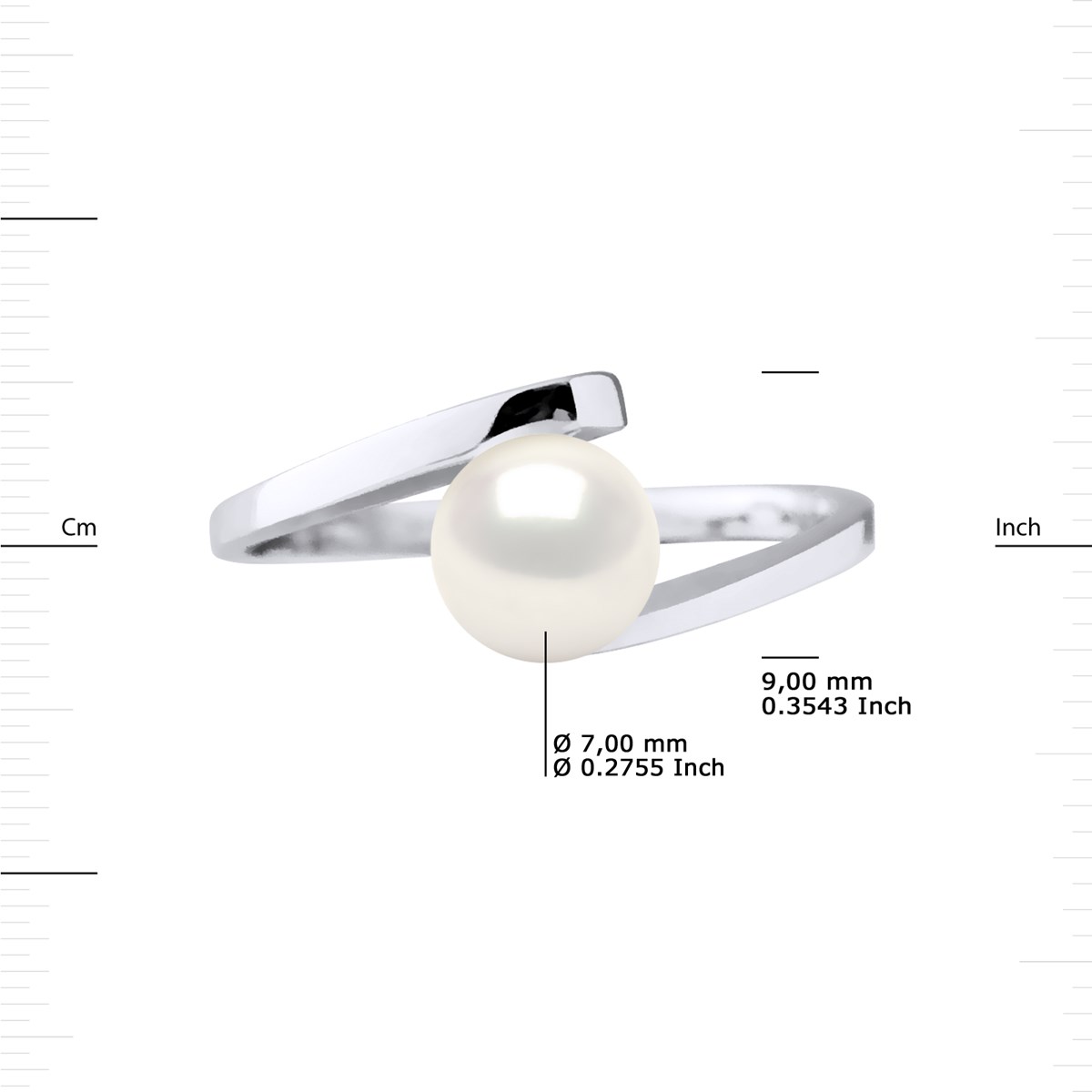 Bague Jonc Décalé Perle d'Eau Douce Ronde 7,5-8 mm Blanche Argent 925