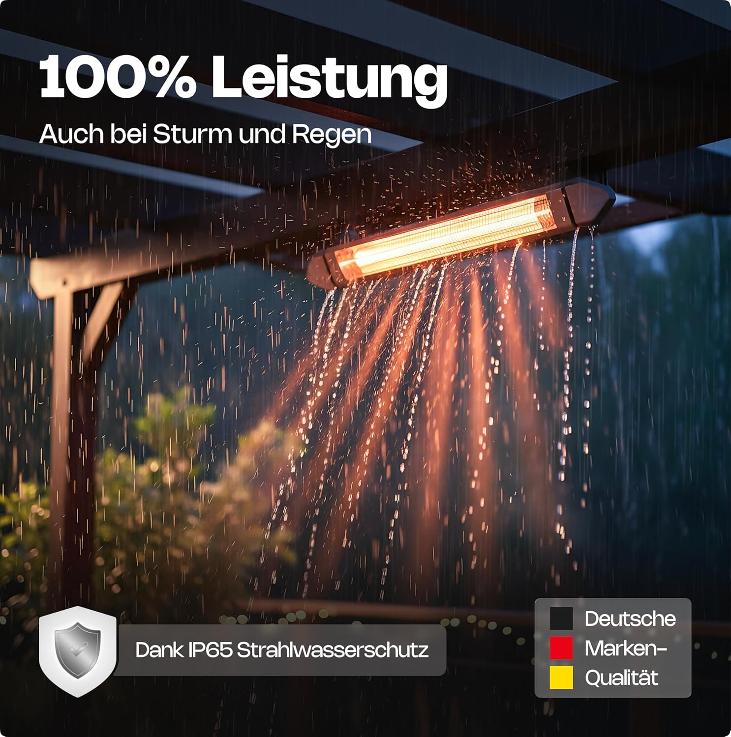 VASNER Teras 25 Basix – Elektrischer Terrassenstrahler mit 1 Heizstufe, 2500 Watt, Infrarot Heizstrahler für Outdoor, Infrarotstrahler Gastro/Terrasse, extern steuerbar (Schwarz)
