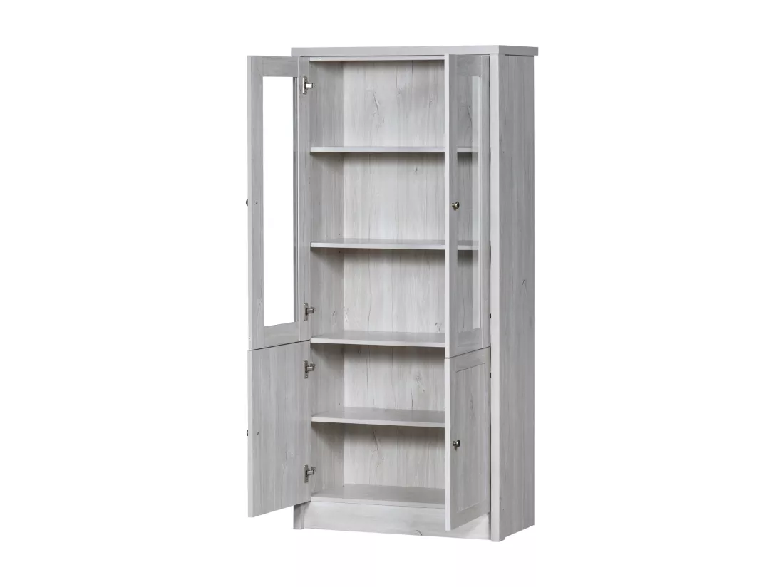 Armoire haute moderne 80x34x171 cm - avec 2 portes vitrées - 2 portes en bois - blanc