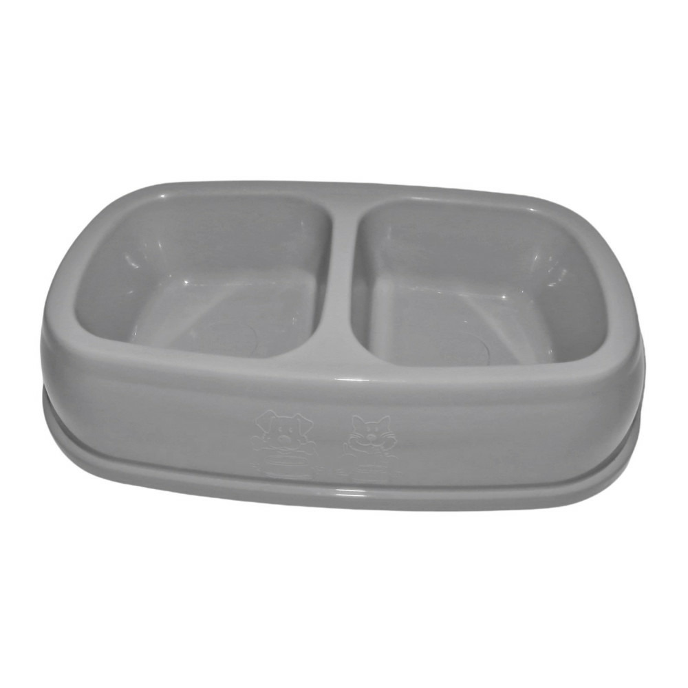 Ecuelle double bol 2 x 200 ml, gris en plastique, pour chat