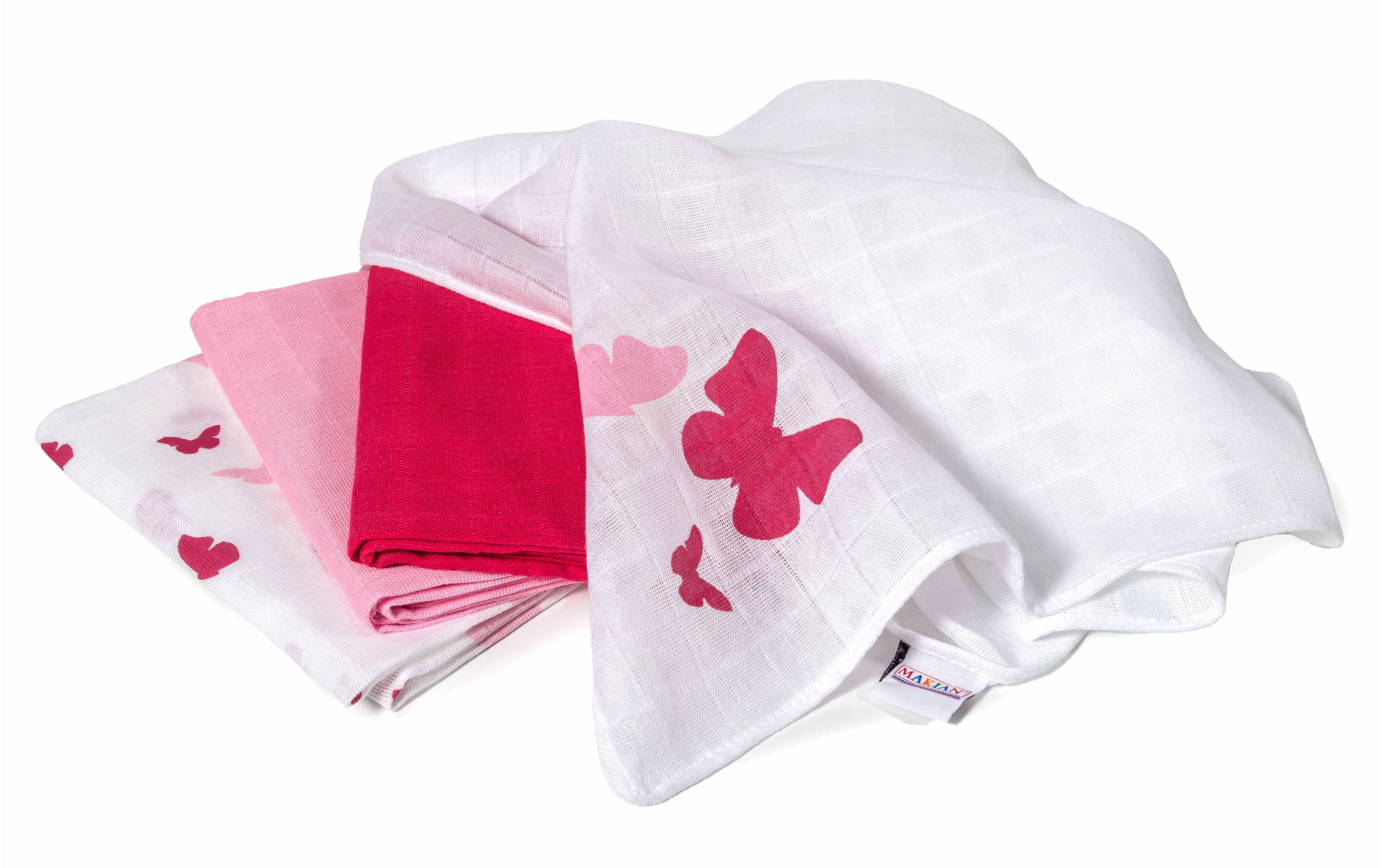 Mulltuch 4-er Set 80 x 80 cm Rosa/Rot SchmetterlingMulltücher 80 x 80 cm