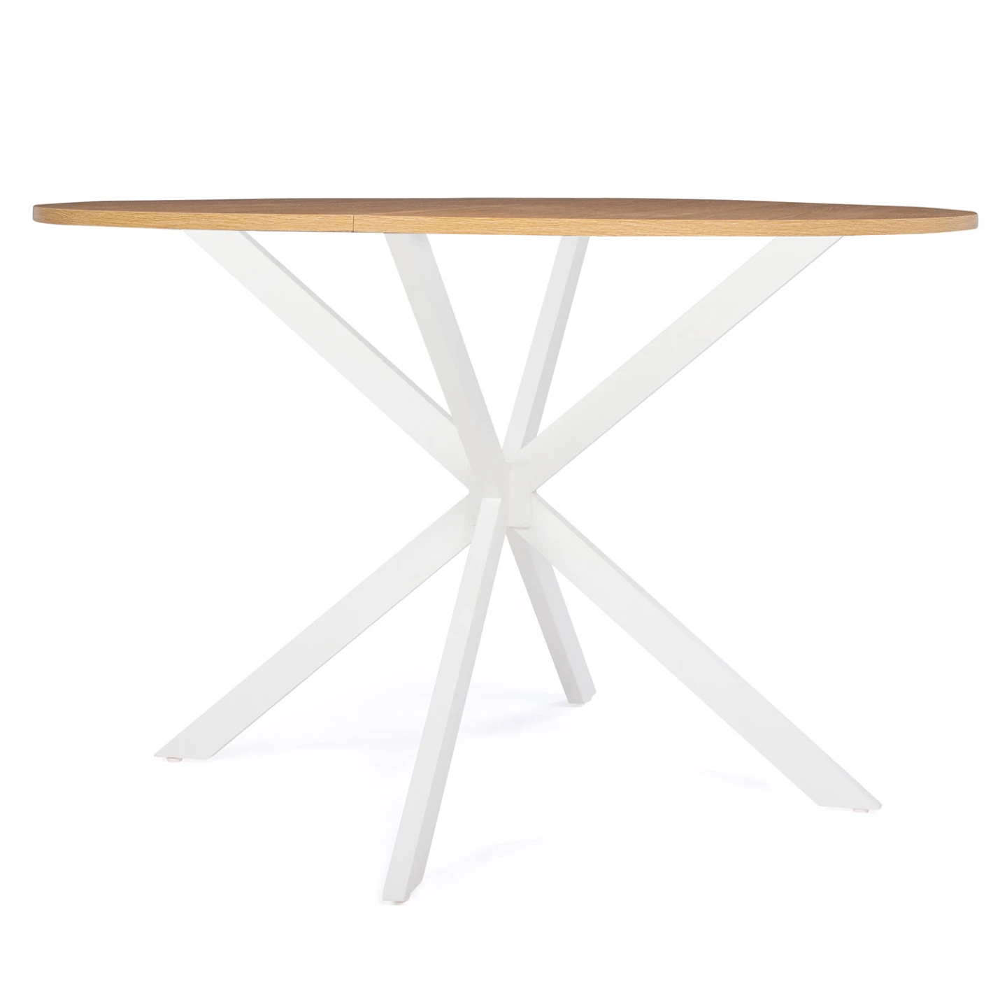 Table à manger ronde ALIX 6 personnes pied araignée bois et blanc 110 cm
