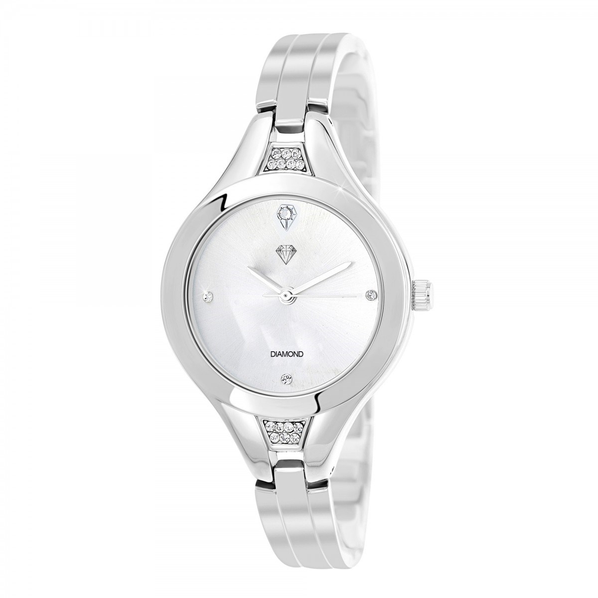 Montre Lola argentée SC Crystal ornée d'un véritable diamant noir et de 18 Cristaux scintillants