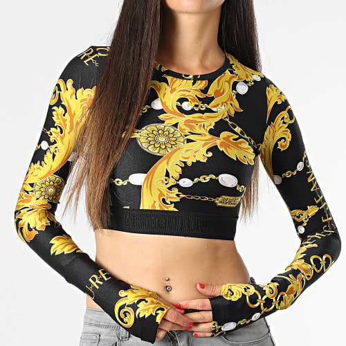 Tee Shirt Manches Longues Crop Femme 75HAH218-JS203 Noir Jaune Renaissance