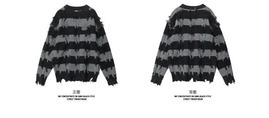 Malnia Home - Punk lange mouwen ronde hals gestreepte distressed trui