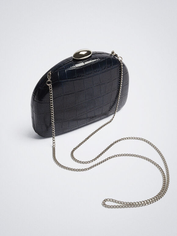 Clutch de festa com estampa animal - Azul marinho