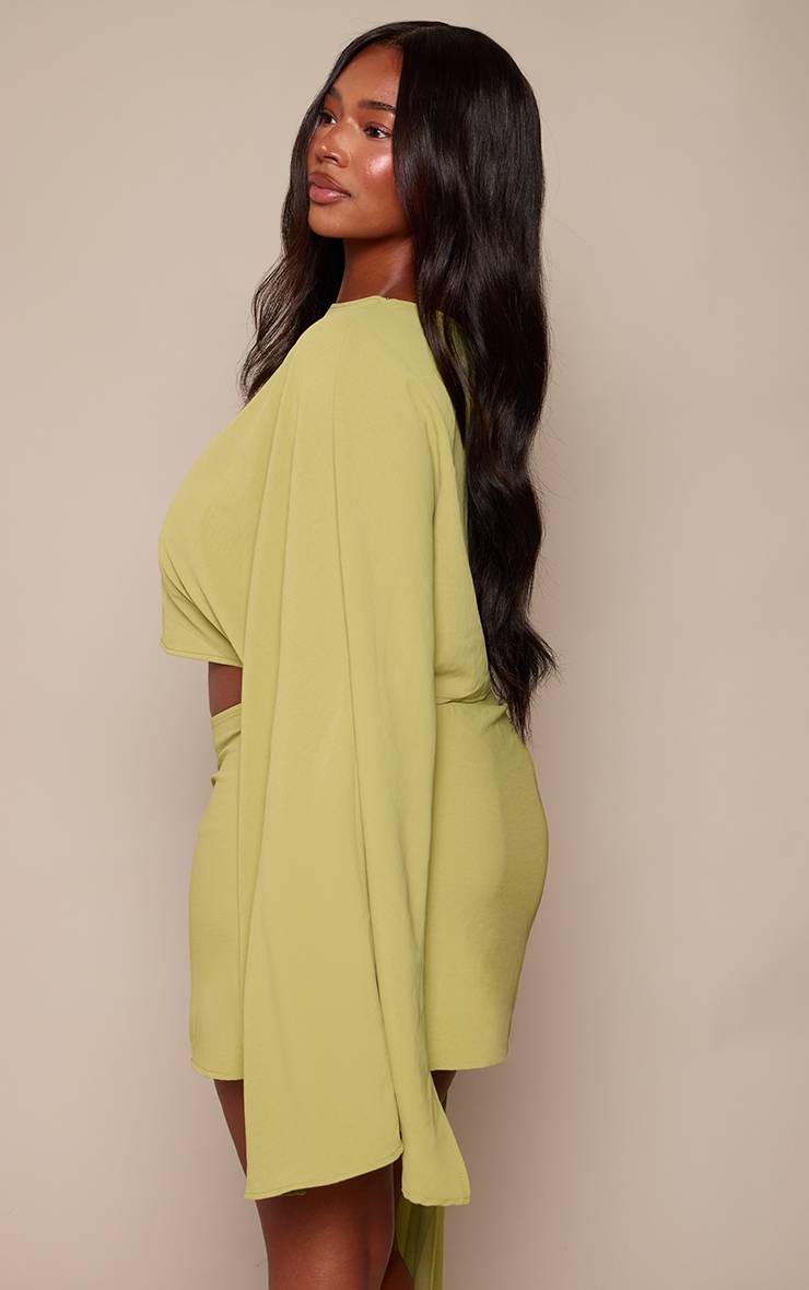 Vert Olive Mini Jupe Co-ord Tissée Fluide Avec Nœud Sur Le Côté Plus