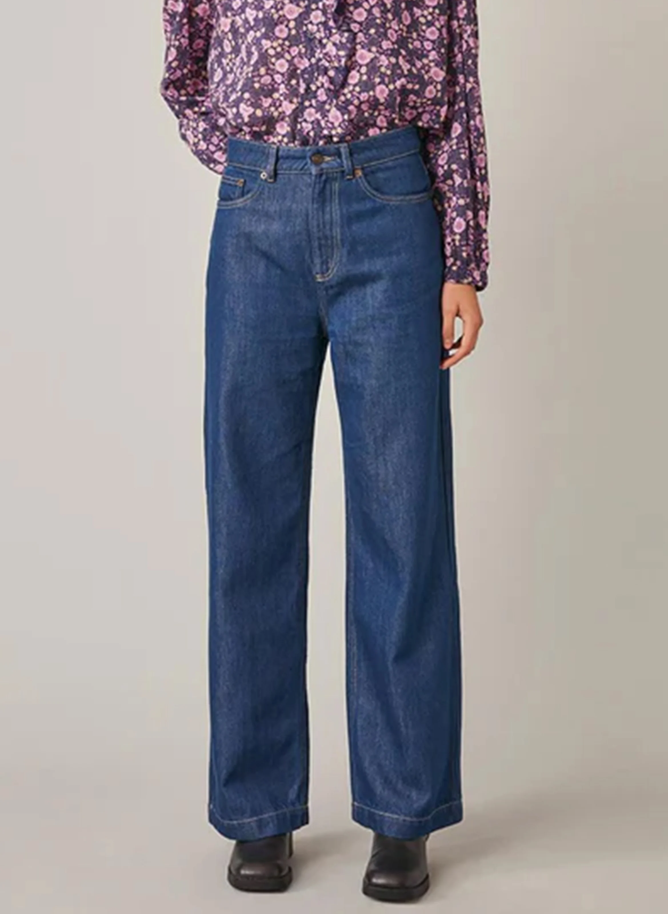 FELIX - Jean flare taille haute en coton mélangé | Bleu