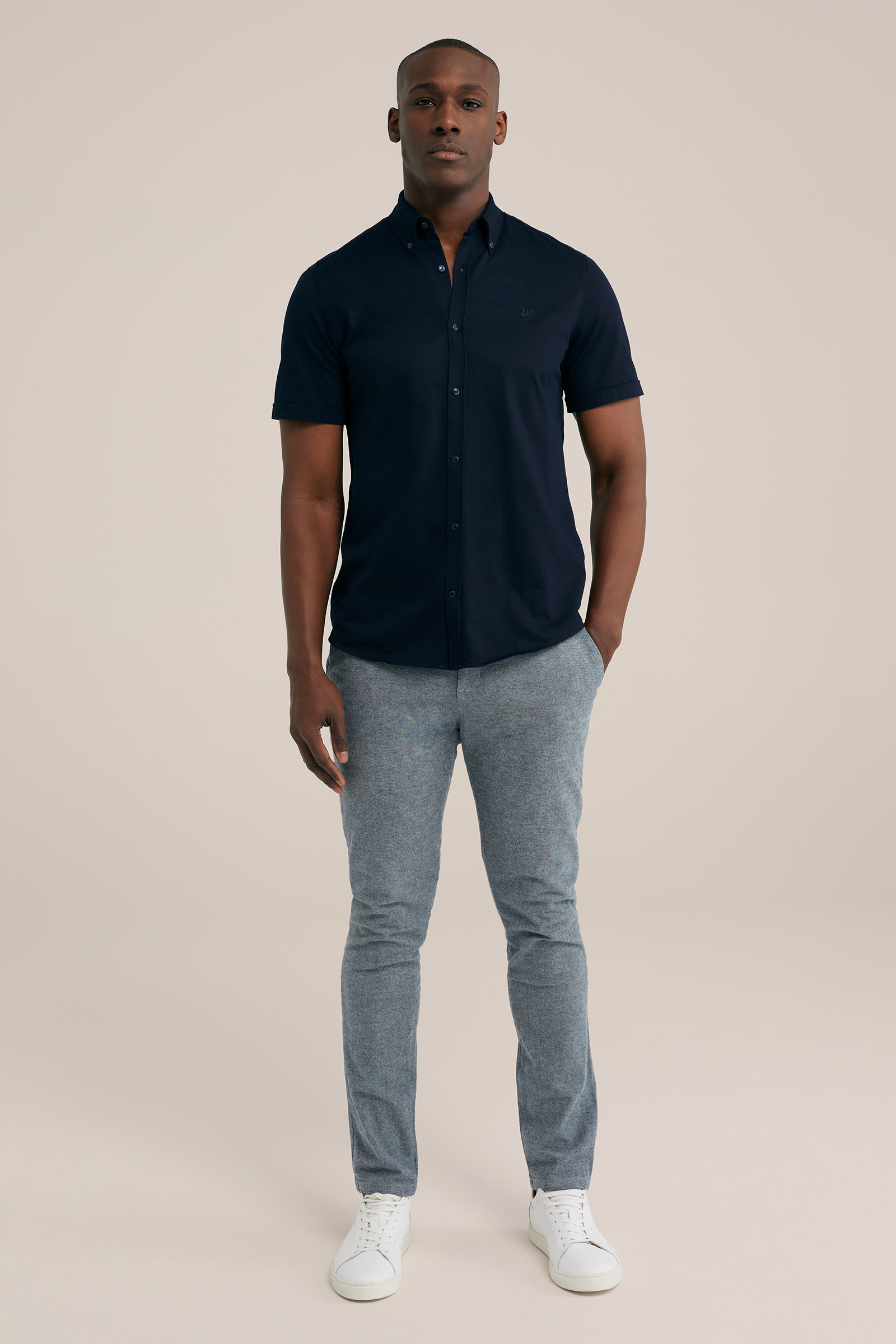 slim fit overhemd met stretch WE Fashion Donkerblauw