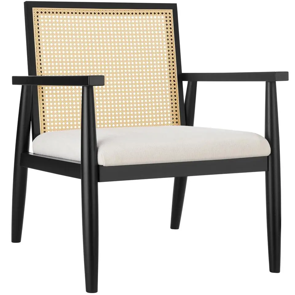tectake Loungestoel Manuela met Weens vlechtwerk en extra kussen, Wit