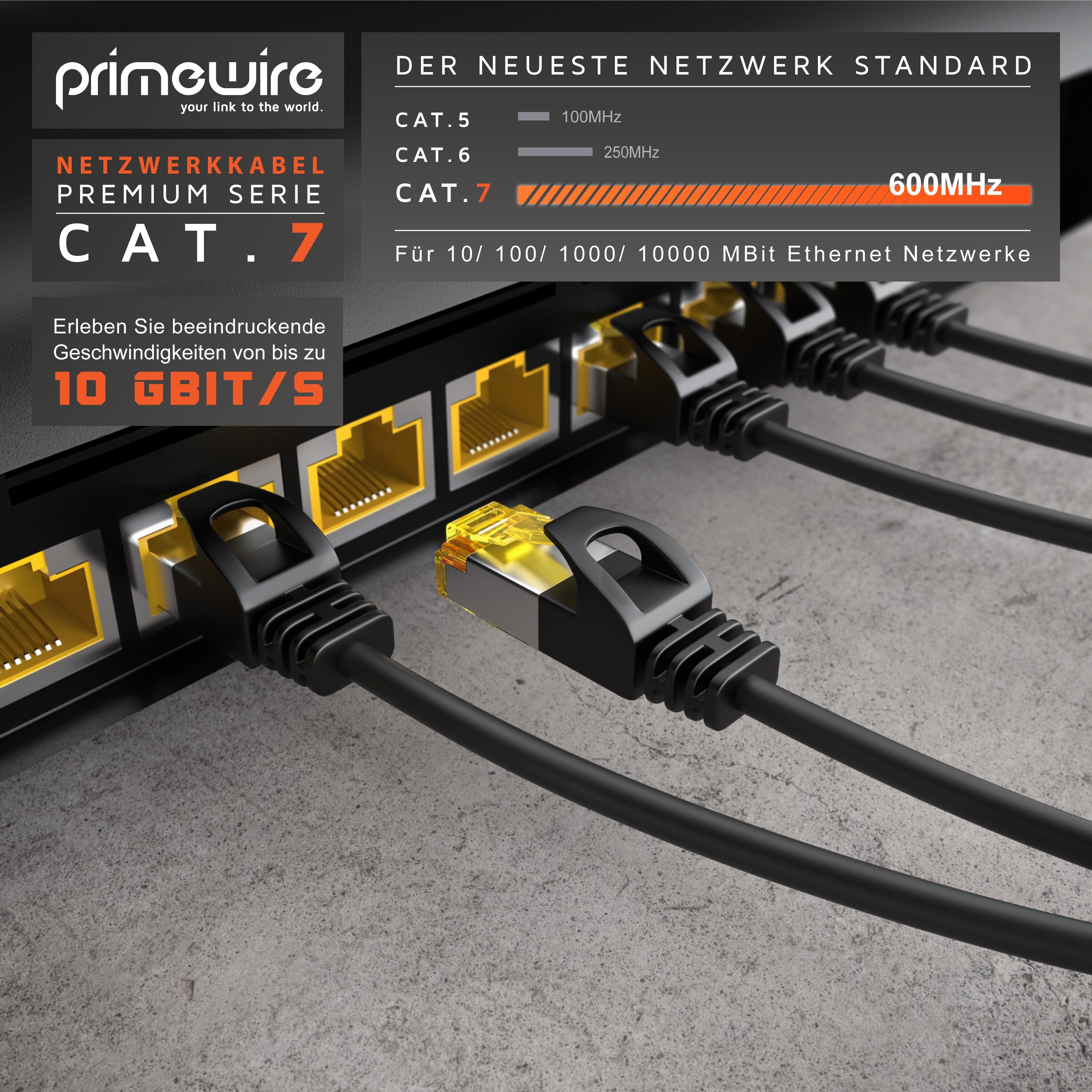 Primewire Ultra Slim Patchkabel Cat 7 - LAN Ethernet Gigabit Kabel - 10000 Mbit - U/FTP PIMF Schirmung - Netzwerkkabel - 20m
