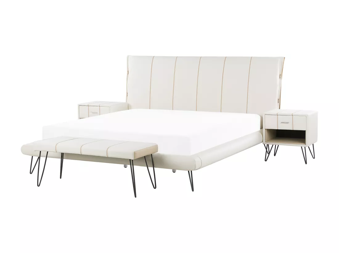Ensemble de chambre Cuir PU BETIN 180 x 200 cm Crème