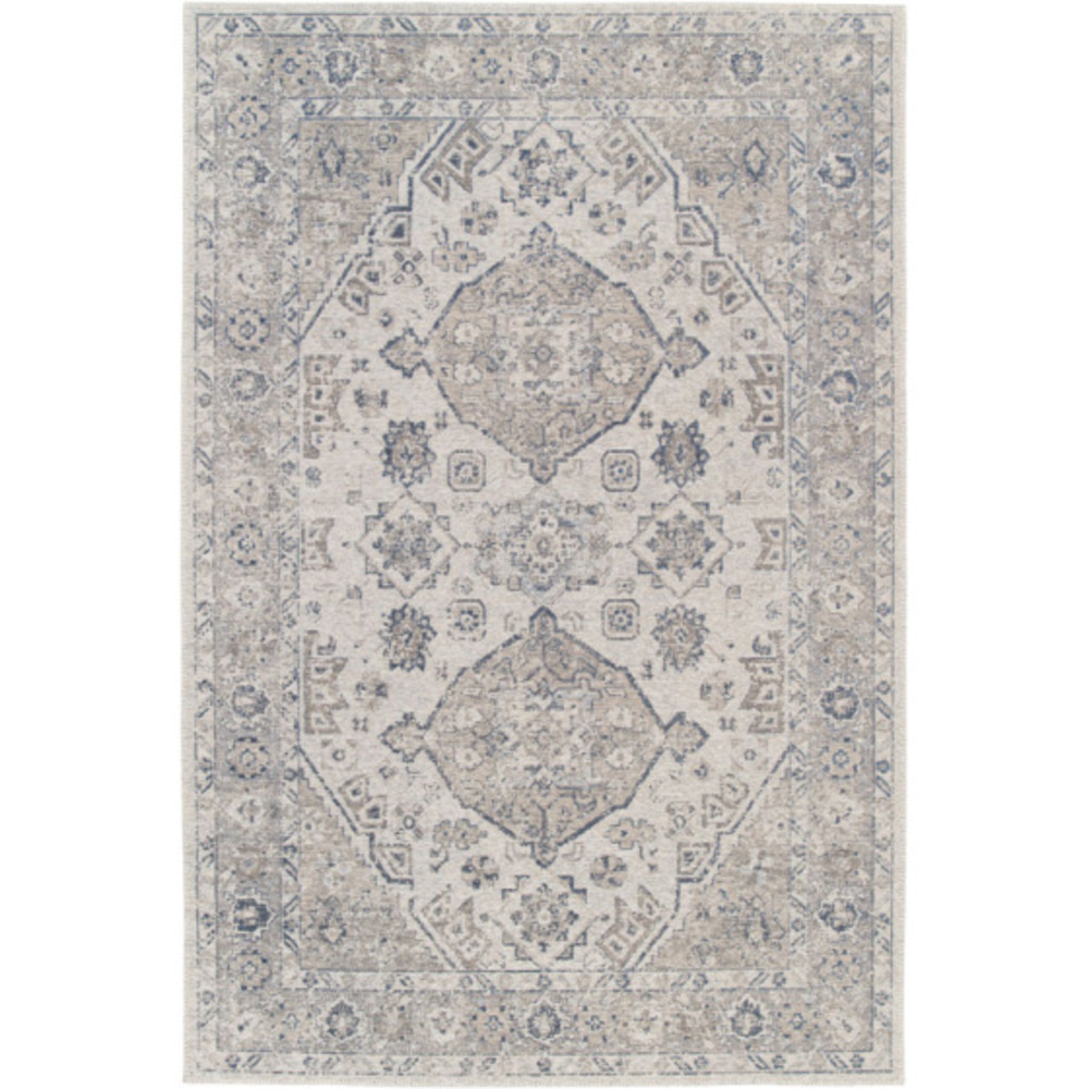 Tapis à motif oriental en tissu chenille recyclé - yanis - gris et bleu - 120 x 170 cm